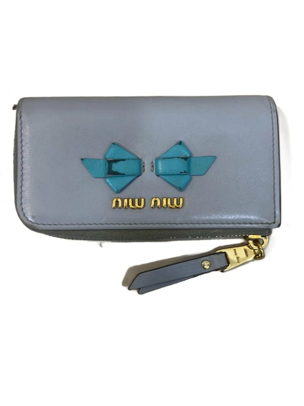 Miu Miu L shaped zipper Key Case Wallet leather gray
